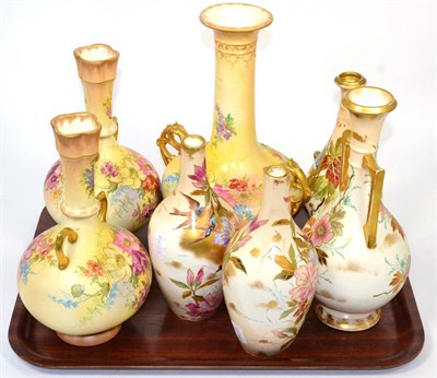 Lot 330 - Two pairs of Royal Bonn pottery vases and three other single examples