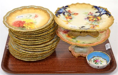 Lot 334 - Set of eighteen Nautilus china dessert plates, circa 1880, decorated with flowers; a similar...