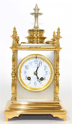 Lot 340 - A silvered and brass striking mantel clock, signed J W Benson, 25 Old Bond Street, London,...