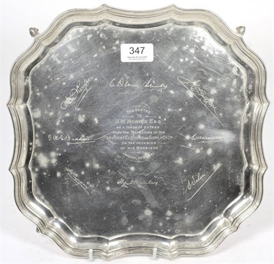 Lot 347 - A shaped square silver salver, Barker Bros, Birmingham, 1938