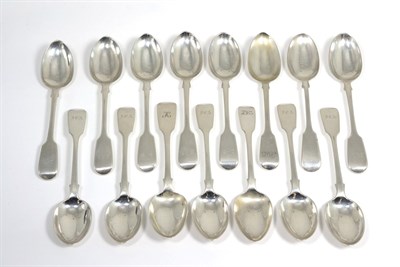 Lot 355 - A composite set of fifteen silver fiddle pattern dessert spoons