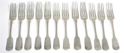 Lot 356 - A composite set of twelve silver fiddle pattern table forks