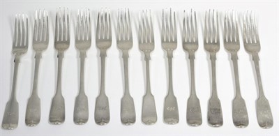 Lot 360 - A composite set of twelve silver fiddle pattern dessert forks