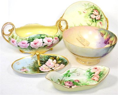 Lot 386 - ~ A Bavarian bowl, two Limoges trays and other pieces of Continental porcelain