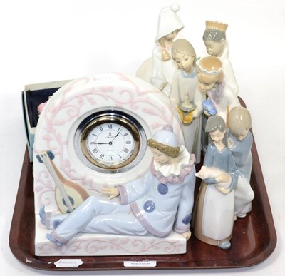 Lot 395 - A group of Lladro including a figural clock