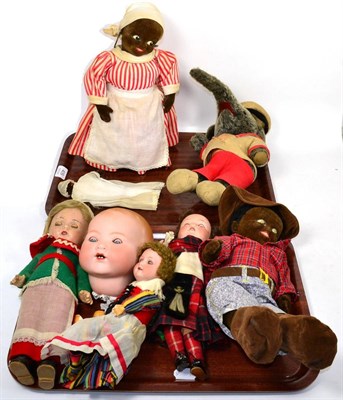 Lot 409 - A musical Apha toy mother and child in red striped dress; an Alpha toy elephant; a brown velvet boy