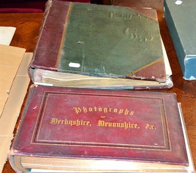 Lot 416 - A gilt tooled leather bound album of photographs of Derbyshire, Devonshire etc and a large album of