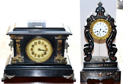 Lot 424 - ~ French ";Boulle"; striking mantel clock; and an ebonised striking mantel clock (2)