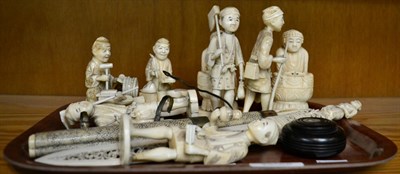 Lot 441 - A collection of late 19th/early 20th century ivory comprising  a set of four Japanese Meiji...