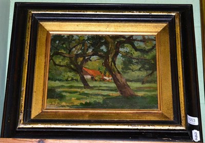 Lot 1003 - Geo Bernier (1862-1918) Wooded landscape with a cottage, signed, oil on canvas