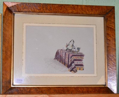 Lot 1009 - English School, 19th century, Study of a dressing table, unsigned, pencil and watercolour, with...