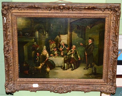 Lot 1016 - In the the manner of Sir David Wilkie, The rent collector, oil on panel, in a gilt frame