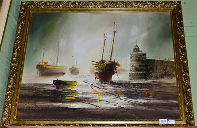 Lot 1028 - John Bampfield (20th century) Harbour scene, oil on canvas