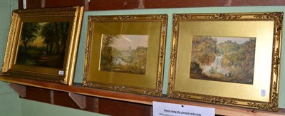 Lot 1029 - English school, 'Fountains Abbey' and a waterfall scene by the same hand, watercolours,...