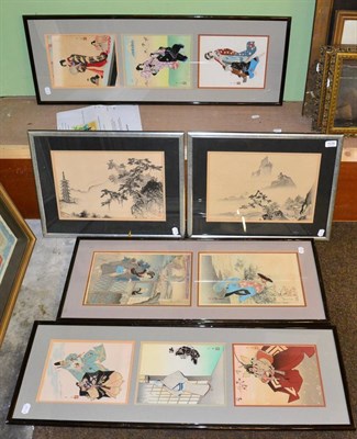 Lot 1038 - Ogata Gekko (1859-1920): Bushclover Dance, 34cm by 23cm and another, in a single frame;  Ohashi...