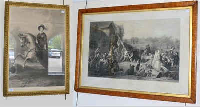 Lot 1056 - After Goodall 'Raising the May-Pole' black and white engraving in period bird's eye maple...