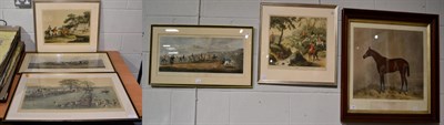 Lot 1061 - ~ Jon Gleur, coloured print of a horse and two prints of fox hunting, together with three...