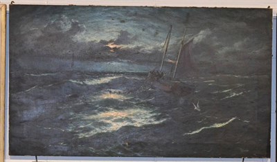 Lot 1068 - J.R. Miles (late 19th/early 20th century) Hauling in the nets by moonlight, oil on canvas,...