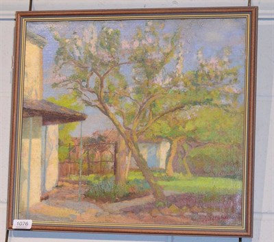 Lot 1076 - Hubert Arthur Finney (1905-1991) The artists garden, Berkshire, signed, oil on board