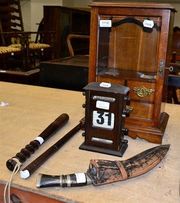 Lot 1116 - Oak cased desk calendar; oak smoker's cabinet; a 19th century Clements London leather bound...