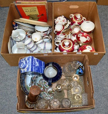 Lot 1126 - Three boxes of household china and glass including teawares, Eccles lamp, Doulton jug etc...