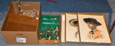 Lot 1153 - A quantity of silver plated flatware and other items; glass decanters and glasses; three...