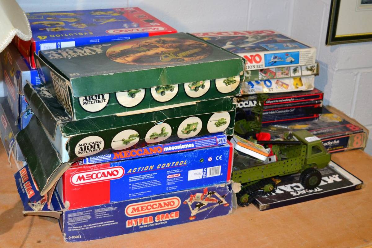 Lot 1171 - Meccano various boxed sets including two Army Multikits, Combat, Motorised Construction Set, Set 8