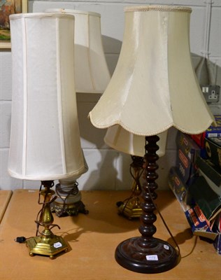 Lot 1172 - ~ Frosted and cut glass table lamp, and three other lamps (4)