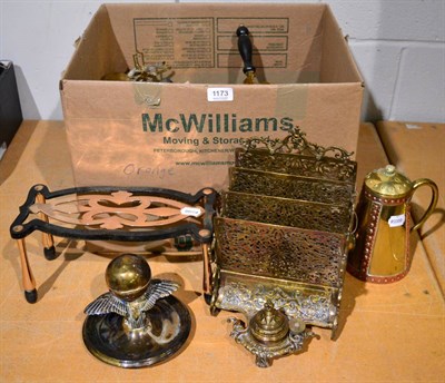 Lot 1173 - ~ A quantity of metal wares including brass and copper