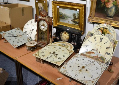 Lot 1180 - ~ Three eight-day longcase clock movements with painted arch dials; further eight-day longcase...