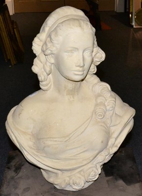 Lot 1190 - ~ A composition bust of a Classical maiden, 55cm high