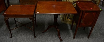 Lot 1197 - ~ An Edwardian mahogany bedside table; a rectangular topped tripod table; and a mahogany occasional