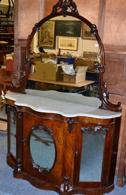 Lot 1203 - ~ A Victorian walnut mirror fronted credenza with mirror superstructure, with grey marble top