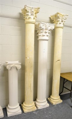 Lot 1214 - ~ Pair of modern plaster Corinthian columns (a.f.), 243cm high; together with a single example,...