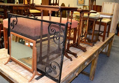 Lot 1220 - Group of furniture comprising a spark guard; toilet mirror; two pairs of nesting tables; single...