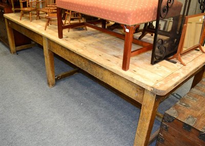 Lot 1228 - Substantial pine farmhouse kitchen table, fitted with four drawers