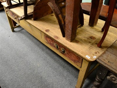 Lot 1240 - Large pine farmhouse kitchen table, fitted with two drawers