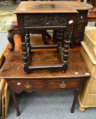 Lot 1247 - An 18th century oak lowboy, together with a later oak occasional table (2)