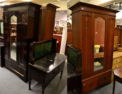 Lot 1250 - An early 20th century oak mirrored wardrobe, in Art Nouveau taste, together with a similar ebonised