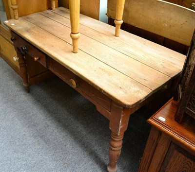 Lot 1253 - Pine farmhouse kitchen side table fitted with two drawers