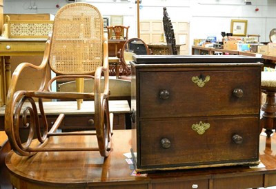 Lot 1262 - Caned bentwood rocking chair; Georgian oak two drawer chest; mirror; and an adjustable music...