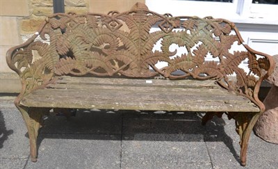 Lot 1264 - Coalbrookdale style foliate cast garden bench with wooden slatted seat