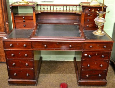 Lot 1282 - Victorian mahogany pedestal desk, the superstructure with slanted writing slop, recess and drawers