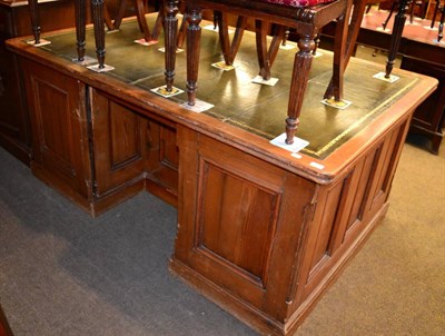 Lot 1306 - Leather inset pitch pine partners desk