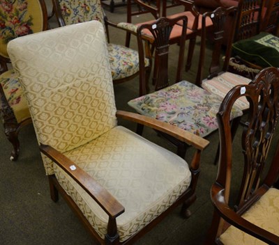 Lot 1342 - Pair of mahogany chairs and an upholstered elbow chair (3)