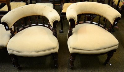 Lot 1345 - Pair of mahogany framed part-upholstered horseshoe back chairs