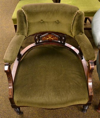 Lot 1348 - Edwardian rosewood framed occasional chair with green upholstery