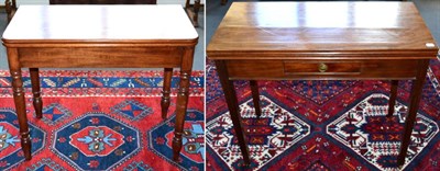 Lot 1381 - A George III mahogany rectangular fold-over tea table; and a Victorian mahogany fold-over tea table