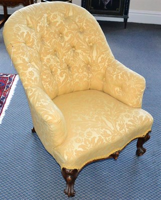 Lot 1386 - ~ A Victorian armchair with Damask upholstery