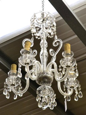 Lot 1390 - Five light lustre drop glass chandelier and additional lustre drops